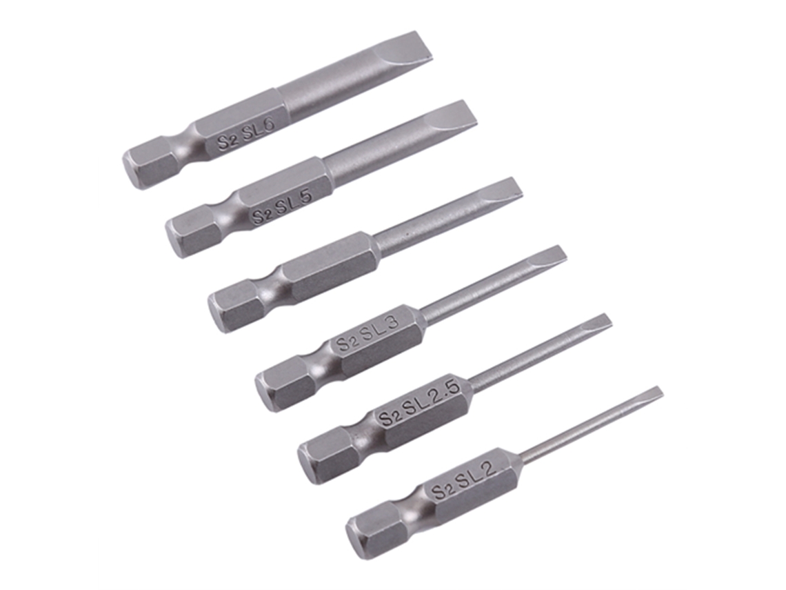 YURU 6pcs pontas de parafuso fenda com cabeça plana magnética 50mm hex shank liga S2