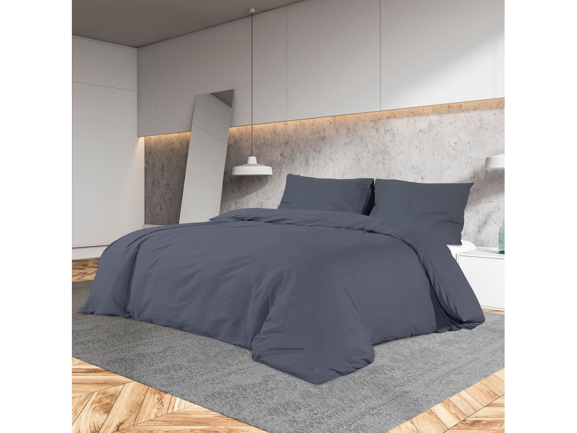Vidaxl Conjunto De Capa Edredão 140x200 Cm Microfibra Leve Antracite