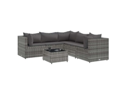 Conjunto 6 lounge de jardim c/ almofadões VIDAXL vime PE cinzento