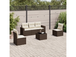 Vidaxl 6 Pcs Conjunto De Sofás Jardim C/ Almofadões Vime Pe Castanho