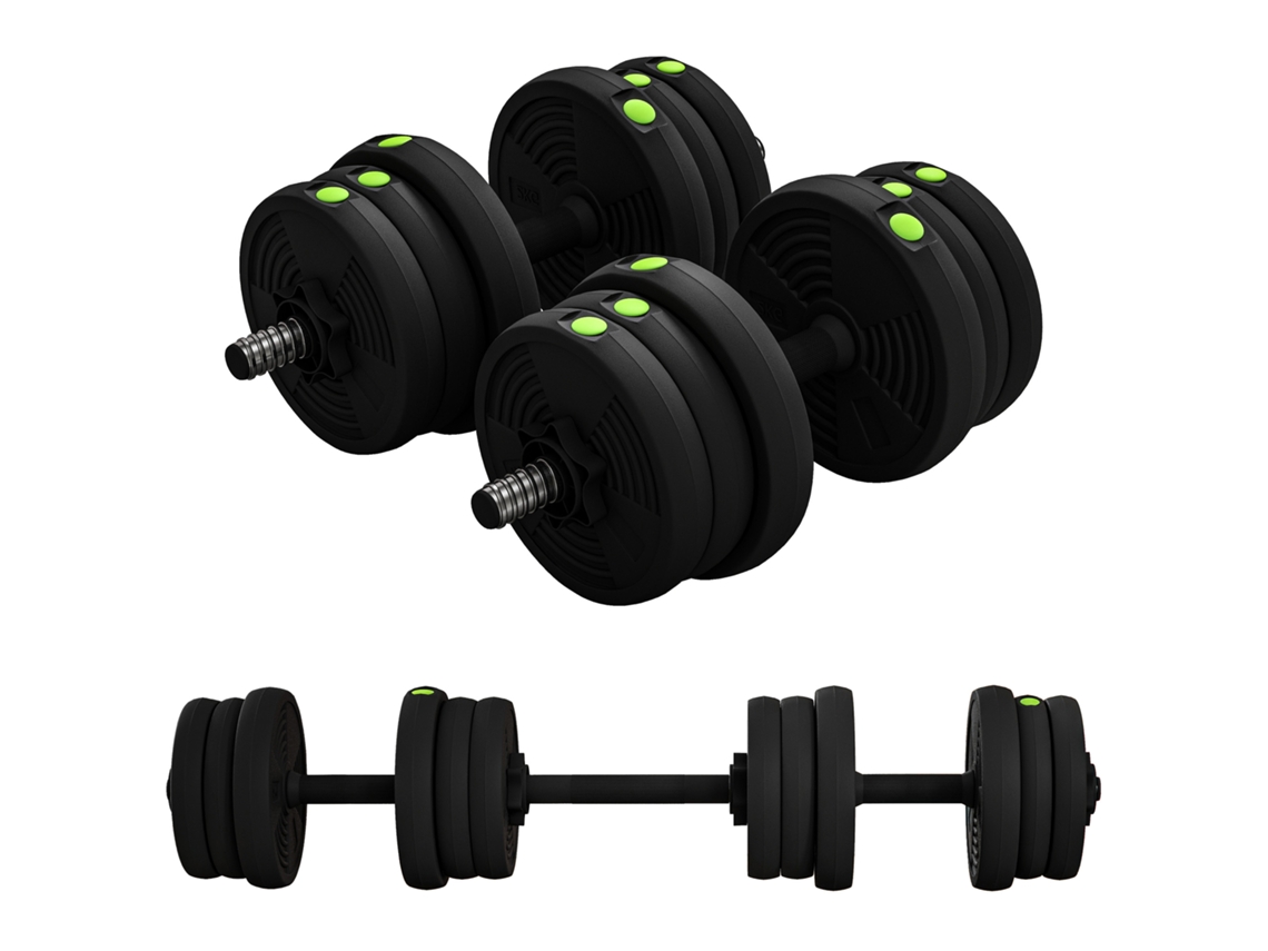 Kit De Halteres 20kg 2 Em 1 Com Barra De Pesos Pega Antiderrapante Para Treino De Força Preto Verde