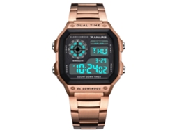 Relógio masculino multifuncional Panars com pulseira de aço inoxidável, iluminado e resistente à água (ouro rosa)