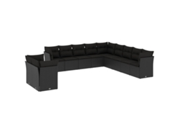 Conjunto de 11 Sofás de Jardim com Almofadões Vime Pe Preto MAISON EXCLUSIVE