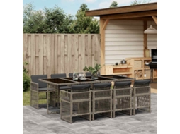 Vidaxl 9 Pcs Conjunto De Jantar P/ Jardim C/ Almofadões Vime Pe Cinza