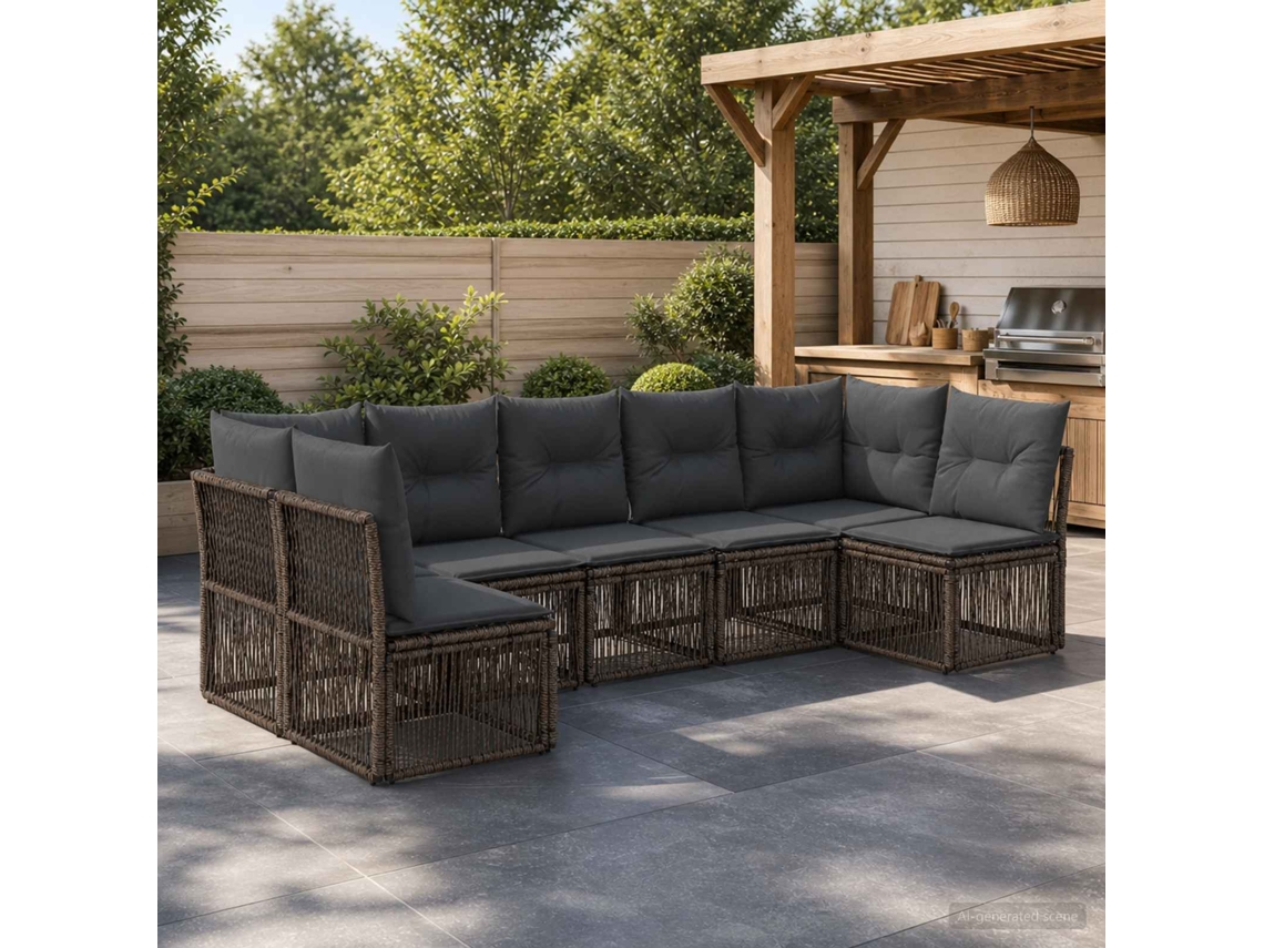 Vidaxl Conjunto De Sofá De Jardim 7 Unid. Cinzento Vime Pe