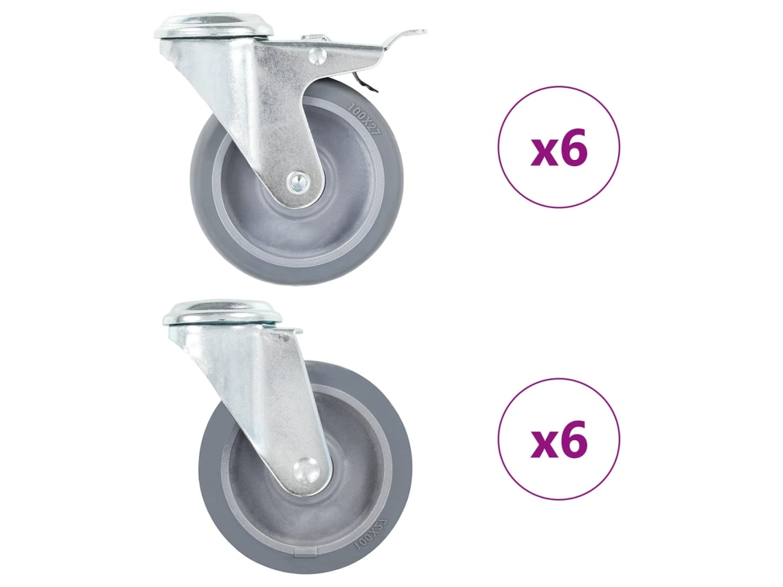 Vidaxl 12 Pcs Rodas Giratórias Com Orifício Para Parafuso 100 Mm