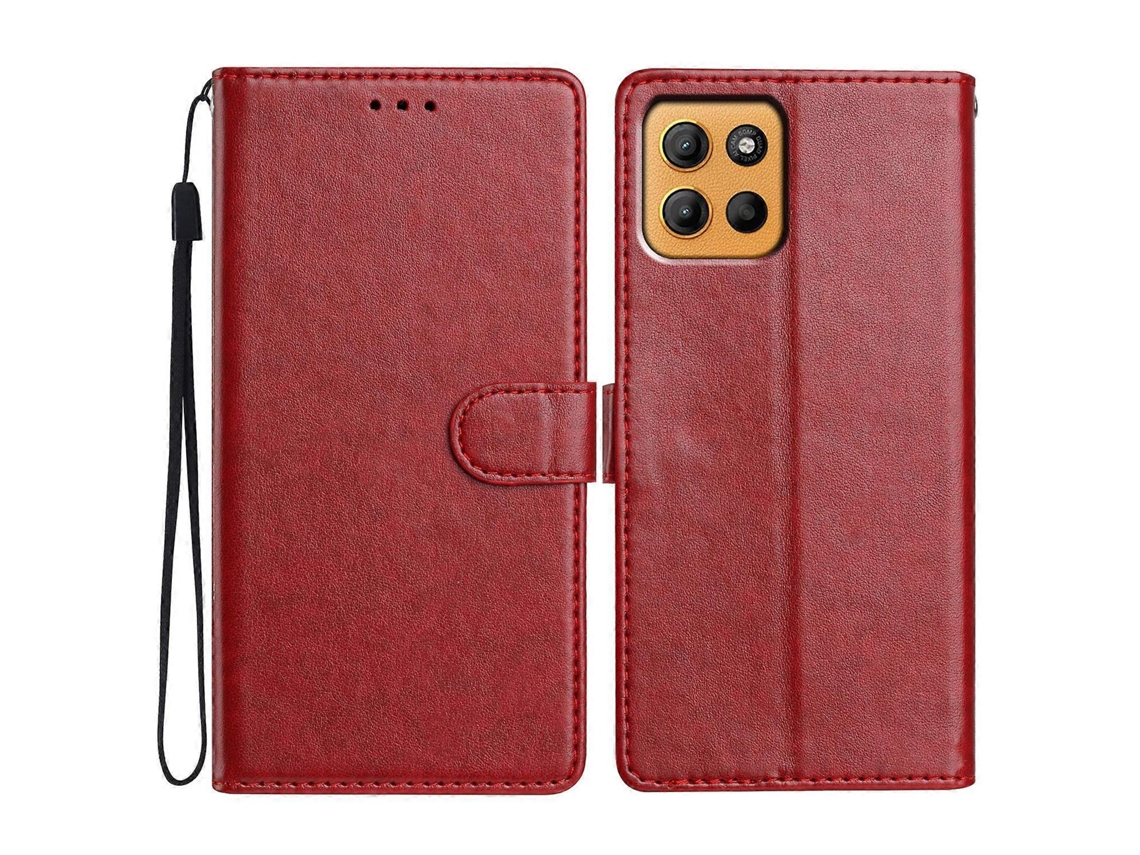 Capa De Couro Com Suporte Tipo Carteira E Alça Para Motorola Moto G15 4g, Vermelha