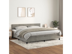 Cama Com Molas/colchão 200x200 Cm Veludo Cinzento-claro
