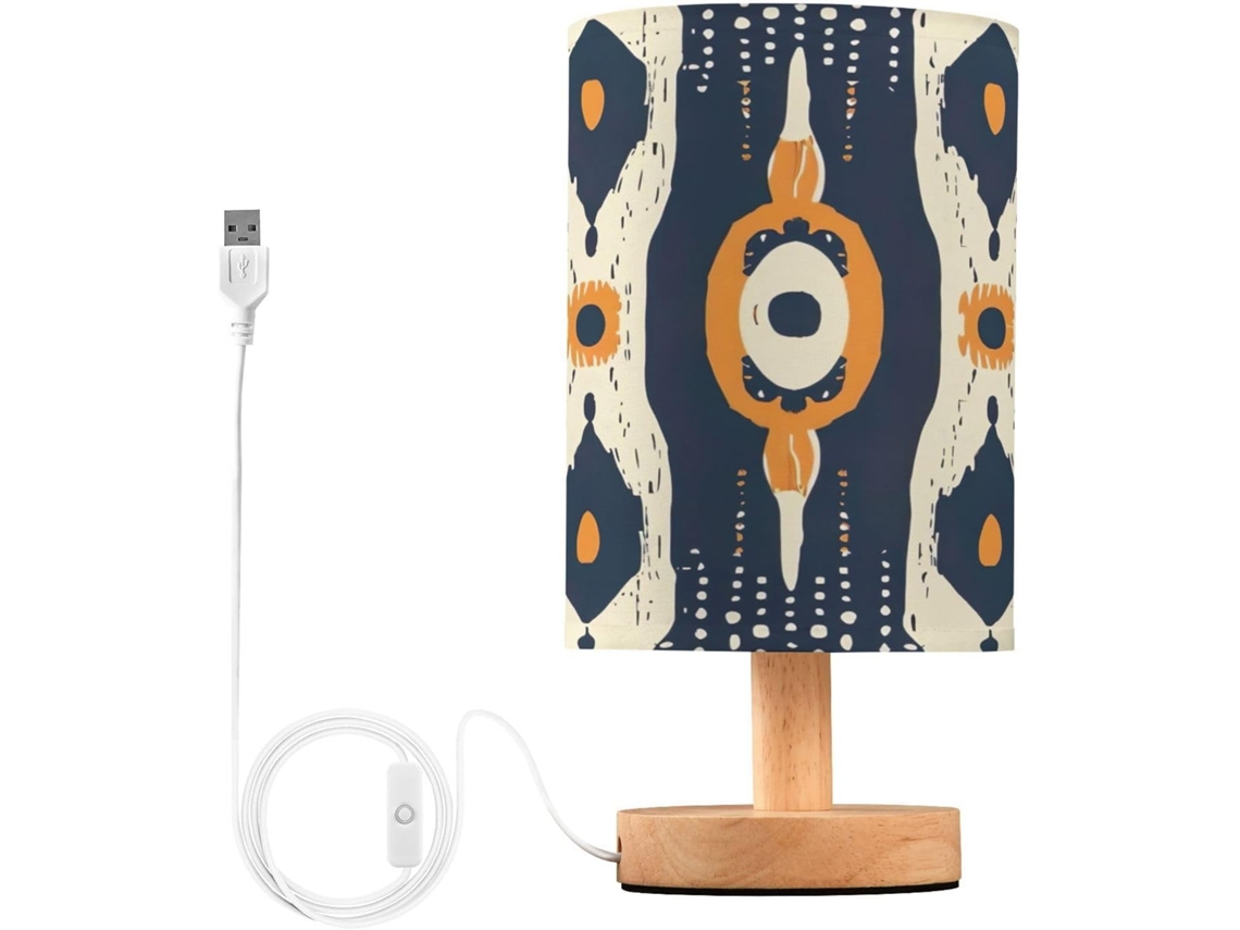 Abajur De Cabeceira Vintage Com Estampa Étnica Para Quarto, Portas De Carregamento Usb C, Luminária De Mesa Cabeceira
