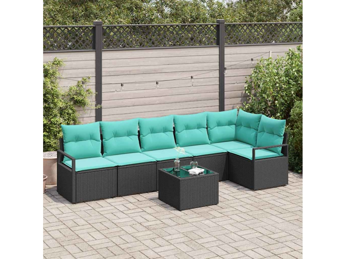 Vidaxl Conjunto De Sofás 7 Unid. Preto Vime Pe