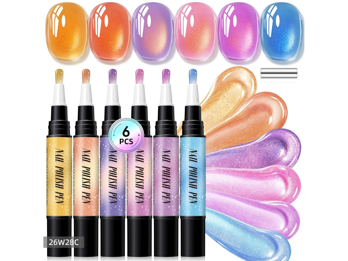 Lápis De Unha Com 6 Cores , Efeito Olho De Gato Iridescente 5d, Sem Lâmpada, À Base De Água E Secagem Rápida Combinação C Panoona
