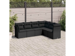 Vidaxl 6 Pcs Conjunto Sofás De Jardim C/ Almofadões Vime Pe Preto