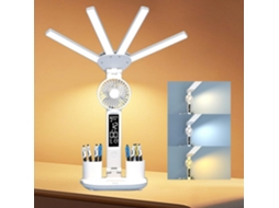 Luminária De Mesa Led, 2000ma, Com Ventilador, 5 Modos De Cor, Luz Ambiente Noturna Com Porta Canetas, Visor De Hora E
