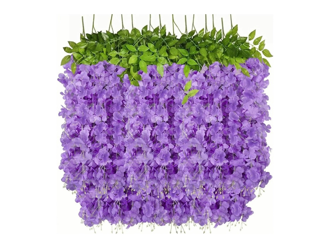 14pcs Flores de Wisteria Artificial com Seis Folhas Vinhas Falsas Azul púrpura para Decoração de Casamento Lar
