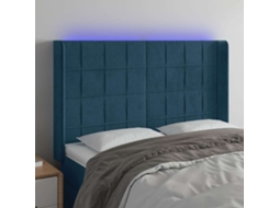 Vidaxl Cabeceira Cama C/ Luzes Led Veludo 147x16x118/128cm Azul-escuro