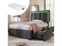 Cama Estofada 90x200 Garu Com Led 2 Gavetas E Colchão