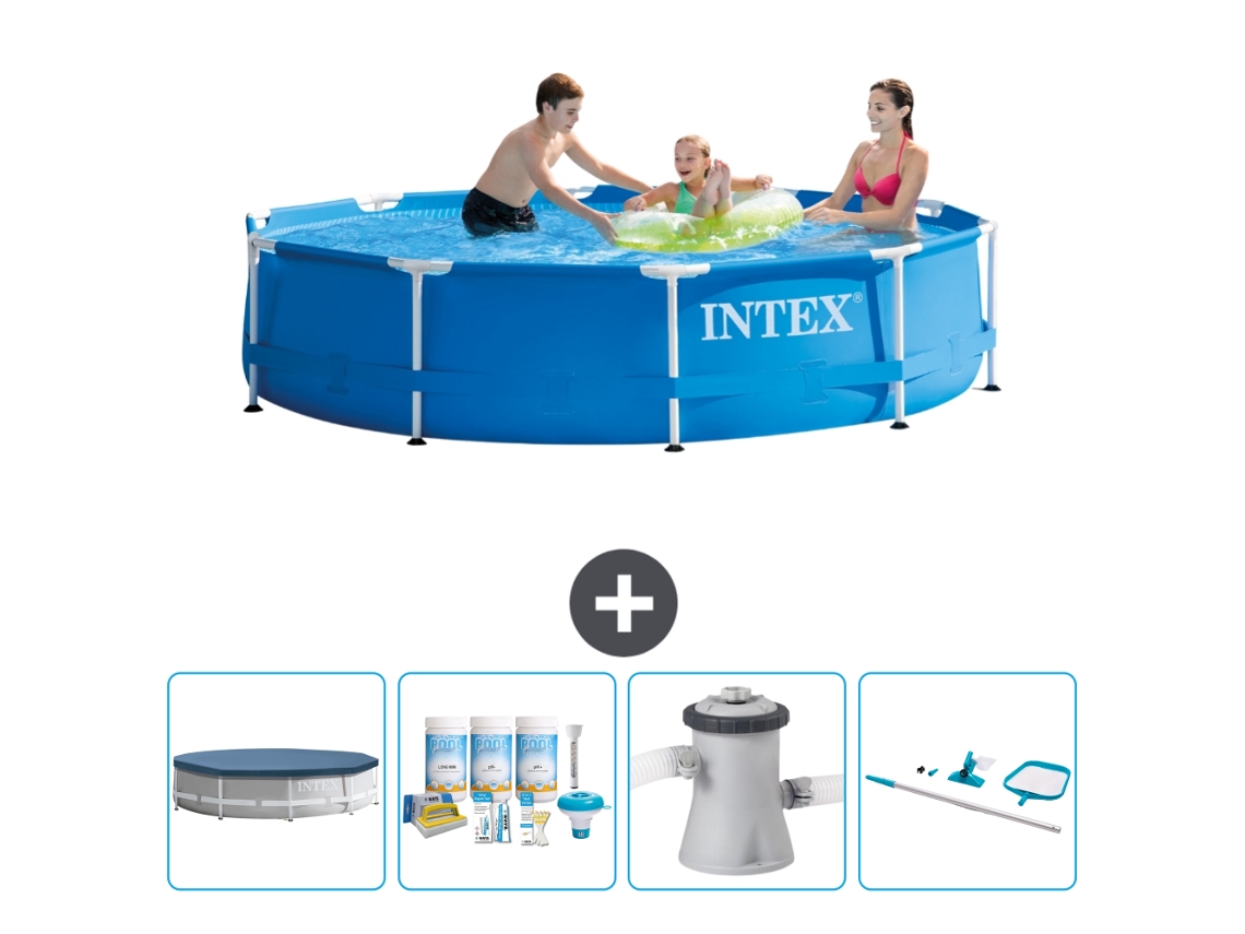 Piscina INTEX Moldura Redonda 305 X 76 Cm Azul Incluída Cobrir Pacote de Manutenção Bomba de Filtro de Piscina Kit de Limpeza