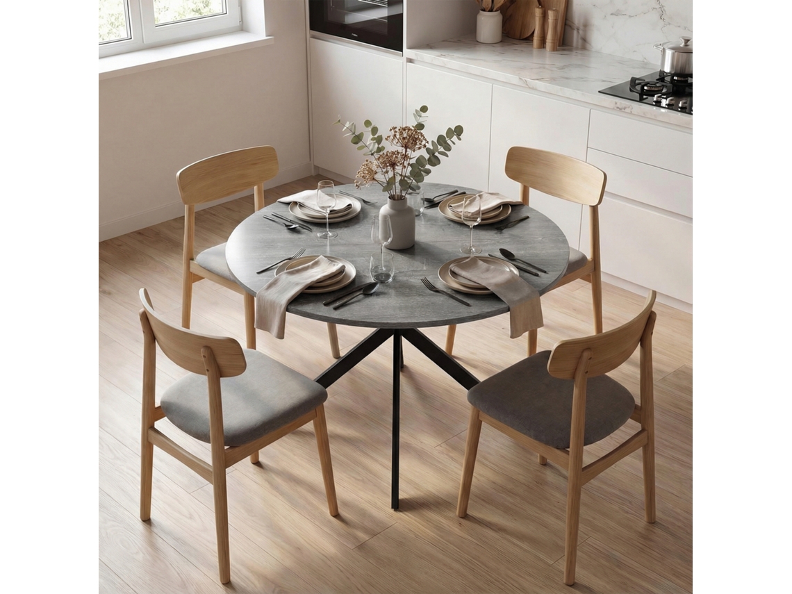 Mesa De Jantar Redonda Para 4 Pessoas, Estilo Industrial, Pernas De Aço, Cinza