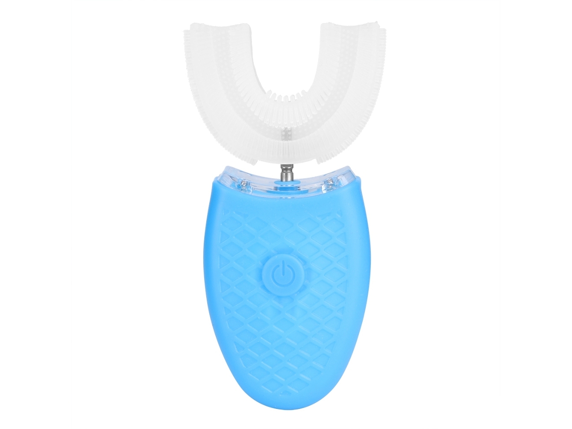 Escova de Dentes Ultrassônica U Shaped, Recarregável, Silicone, Clareamento, Azul