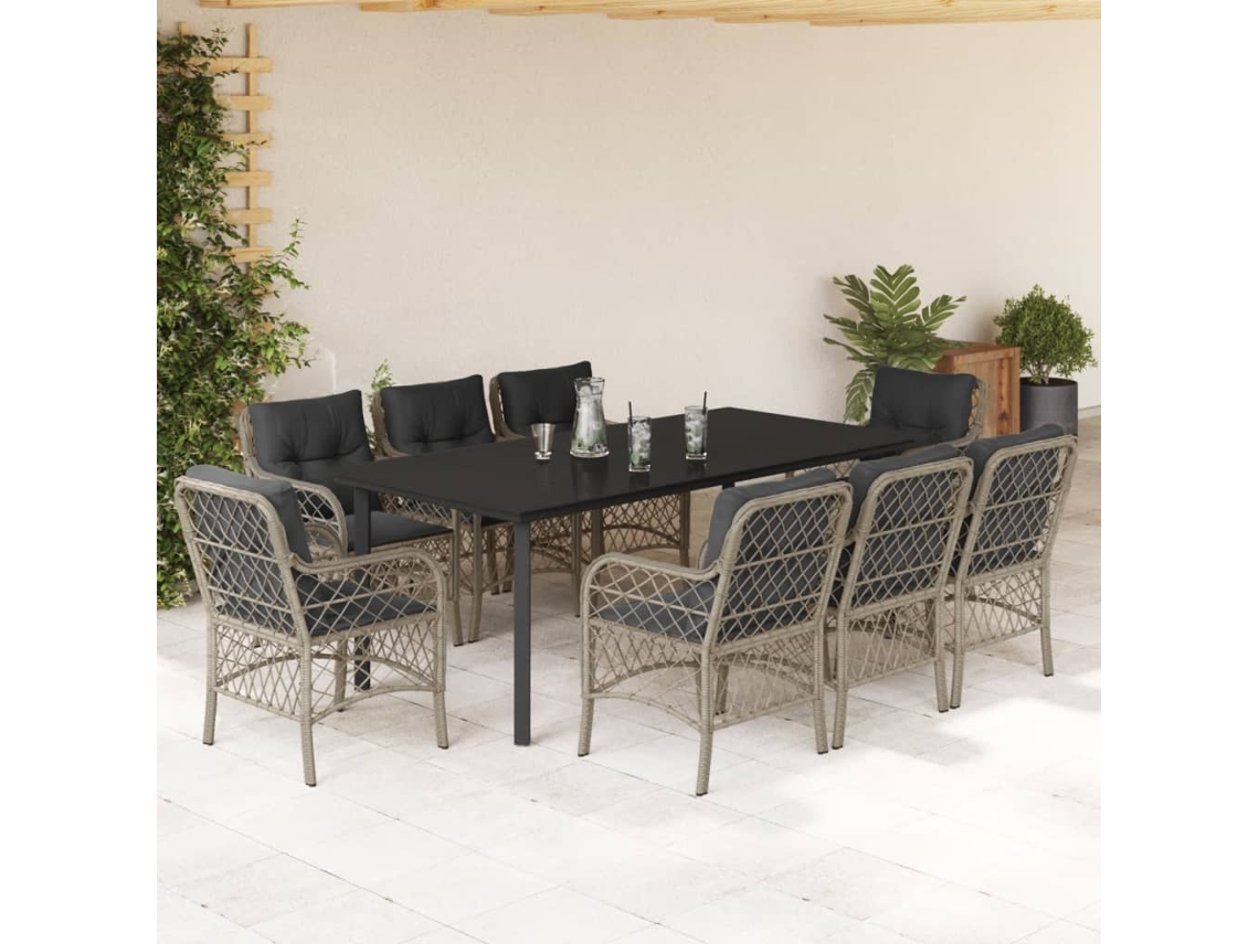 Vidaxl 9 Pcs Conjunto De Jantar P/ Jardim C/ Almofadões Cinzento Claro