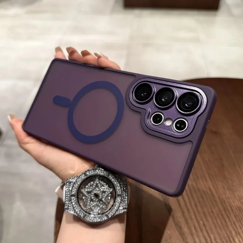 Capa Protetora Com Carregamento Sem Fio Magnético Magsafe (roxo Escuro Para Galaxy S25 Plus) E Protetor De Lente.