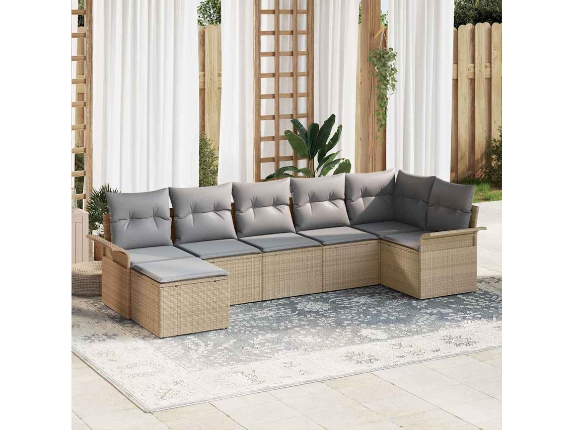 Vidaxl Conjunto De Sofá De Jardim 7 Unid. Bege Vime Pe