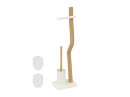 Kit Wc Relaxdays, Axlxp 78,5x23x18 Cm, Madeira E Metal, Suporte De Papel Higiénico Com Escova, Branco/natural