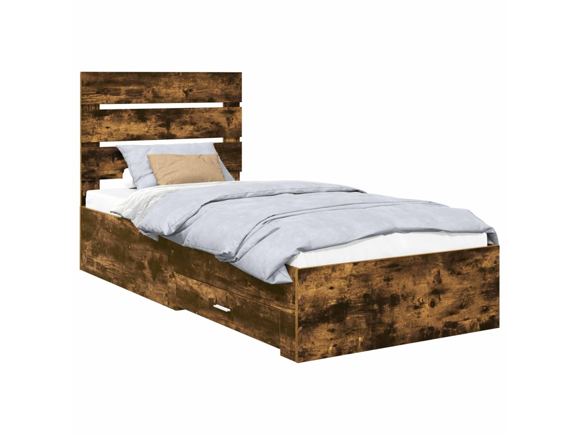 Estrutura de Cama com Gaveta MAISON EXCLUSIVE Carvalho Defumado 90 X 190 cm