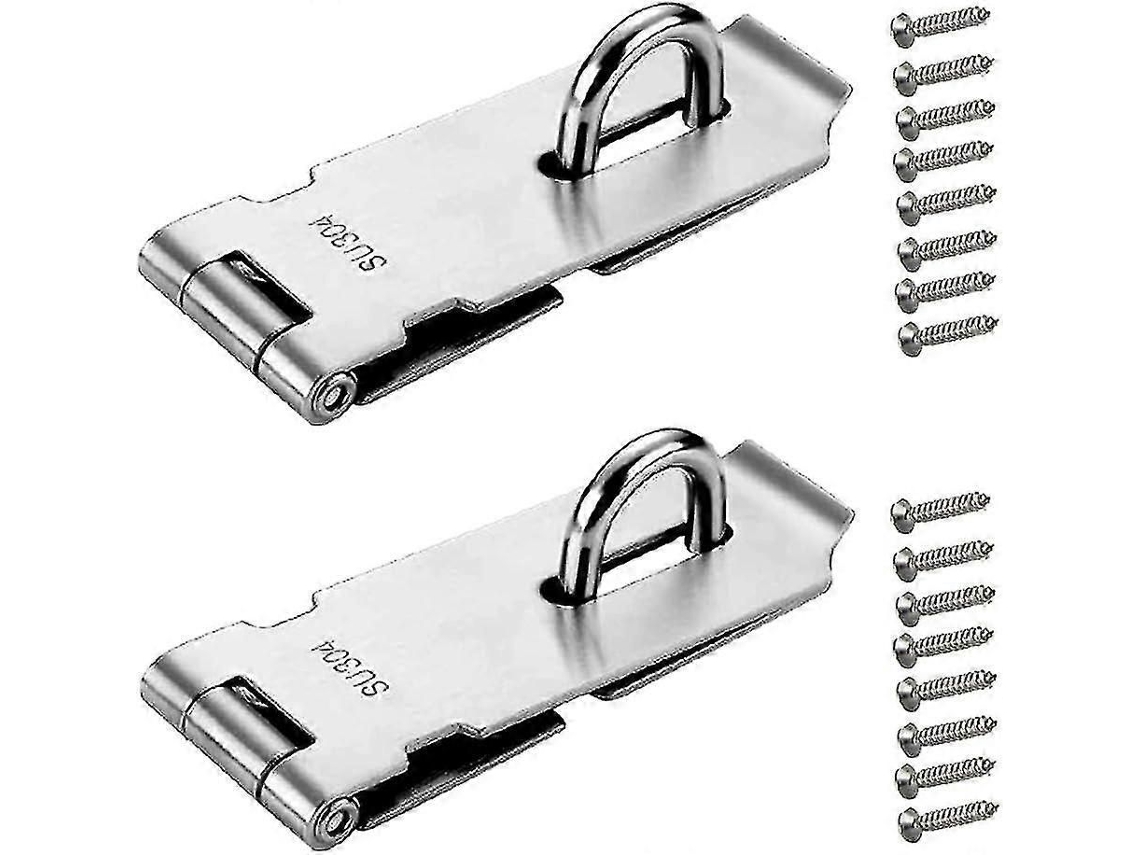Fechadura De Cadeado Com Dobradiça, 2 Peças De Trava De Porta Em Aço Inoxidável 4 Polegadas Com Parafusos, Prateado