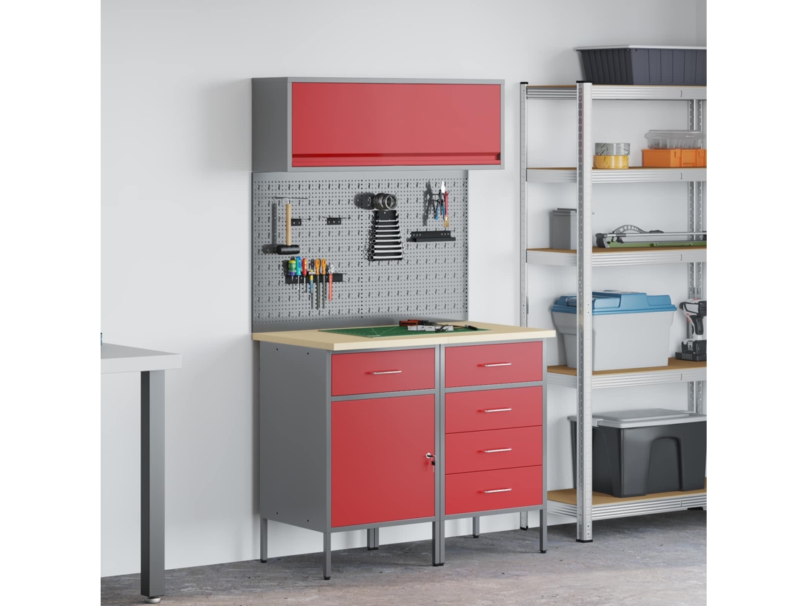 Vidaxl Conjunto De Armários De Trabalho Com Gaveta 5 Pcs Vermelho