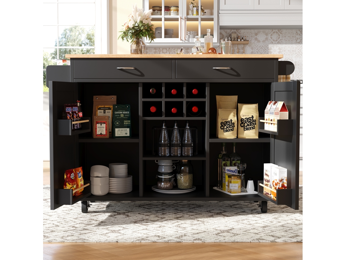 Armário Multifuncional Moderno, Buffet Carrinho em Madeira, Design Preto para Cozinha Compacta e Estilosa PAPRIKA (102x45x92 cm)