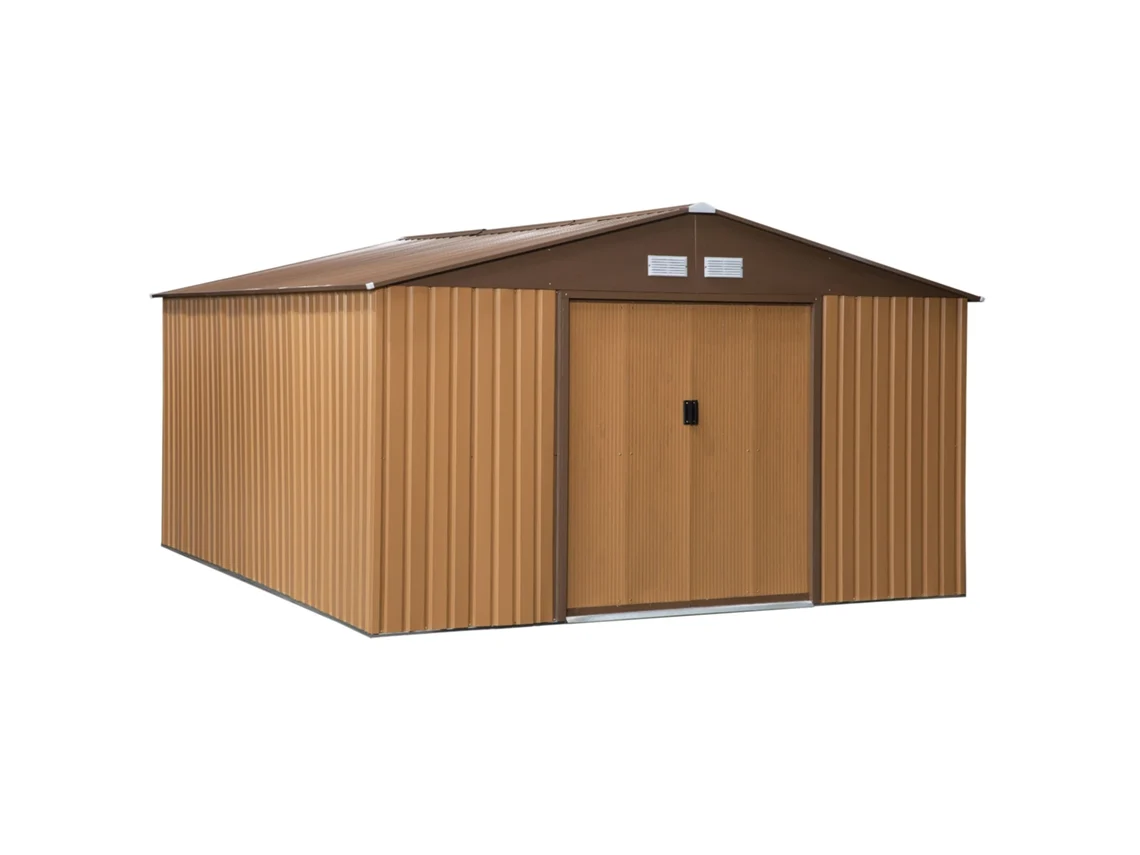 Abrigo De Jardim Aço Galvanizado E Pp Cor Marrom 340x386x200cm Outsunny