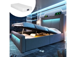 Cama Solteiro 90x200cm Armazenamento Led App Usb-c Seda Cinza Colchão