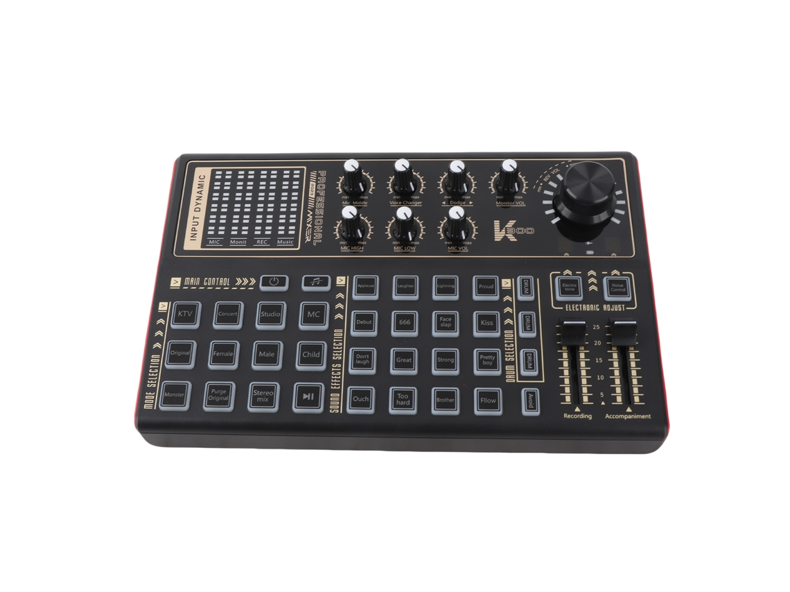 Placa de som para transmissões ao vivo com efeitos de som e bateria eletrônica integrada, compatível com karaokê e DJ online