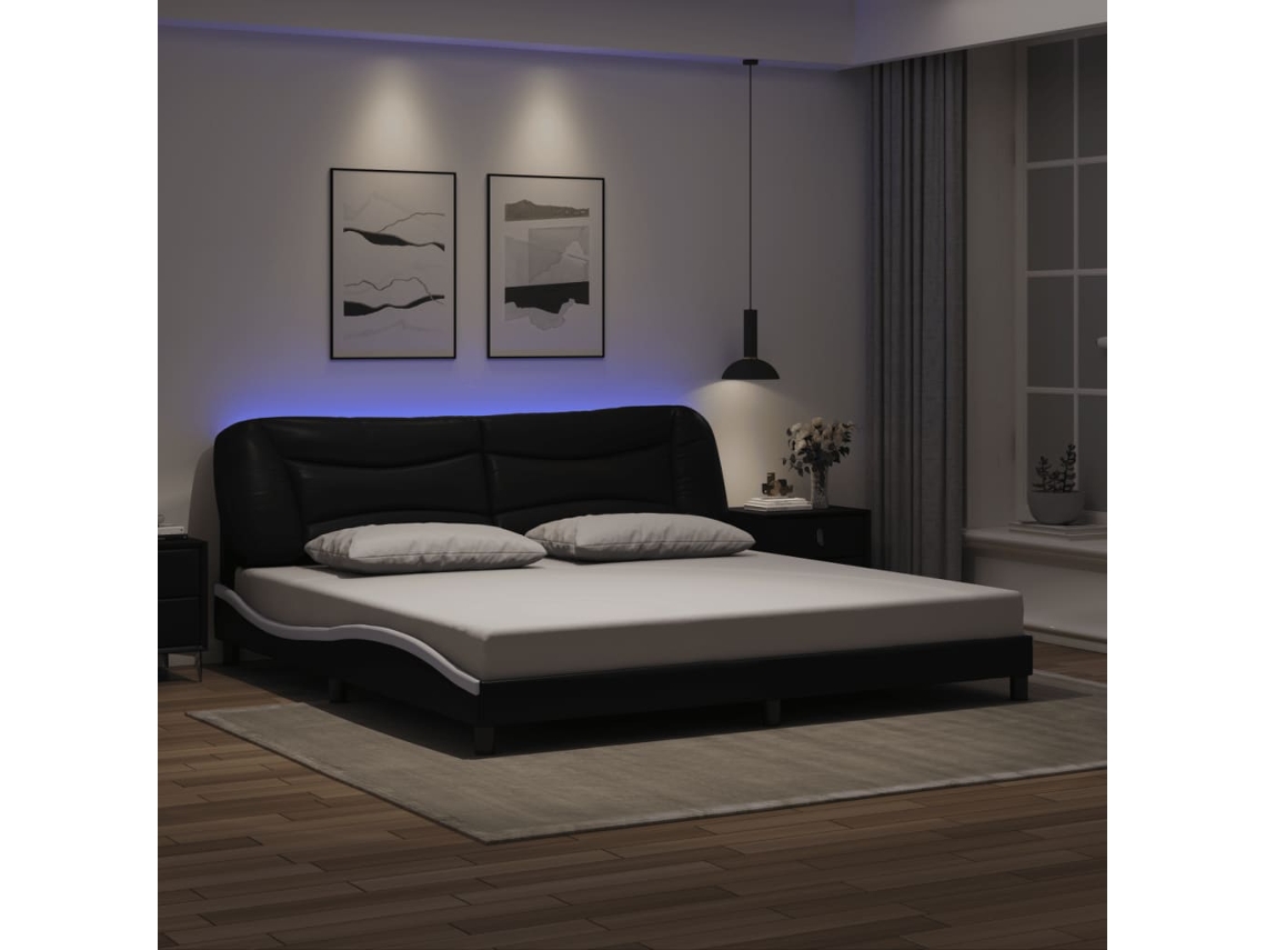 Vidaxl Estrutura De Cama Com Led Sem Colchão Hvar 200x200 Cm Preto/branco