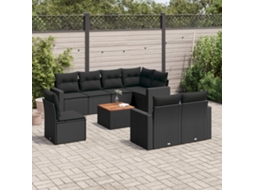 Vidaxl 9 Pcs Conjunto De Sofás P/ Jardim C/ Almofadões Vime Pe Preto