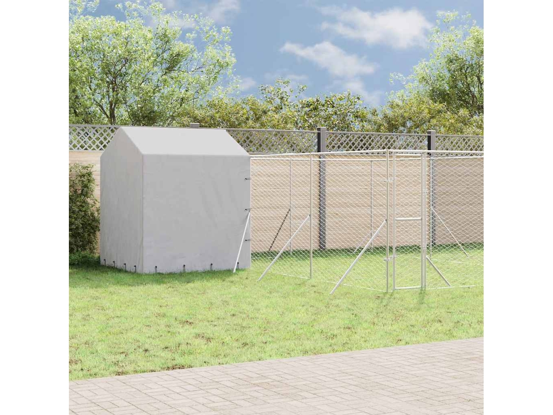 Vidaxl Canil De Exterior Com Teto 6x6x2,5 M Aço Galvanizado Prateado