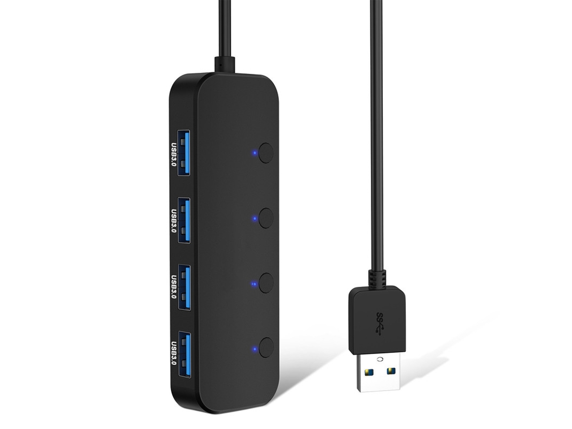 Estação De Ancoragem Bestvite 4 Portas Usb3.0 Hub Individual Led Light Power Switches Dropship Preto