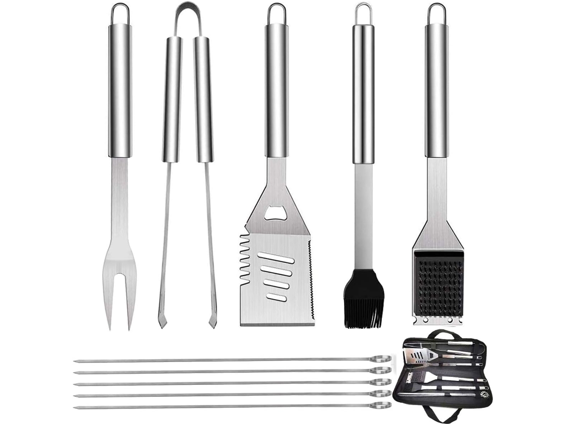 Conjunto De 10 Peças De Ferramentas Para Bbq, Em Aço Inox, Portátil Para Exterior, Para Grelha E Bbq
