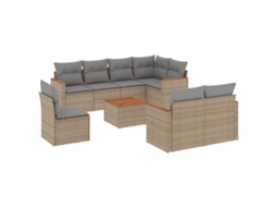 Conjunto 9 de sofás p/ jardim com almofadões vime PE bege