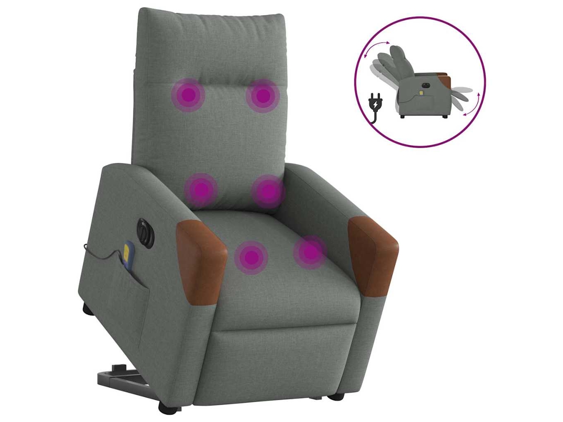 Vidaxl Poltrona Elétrica Elevatória Massagens Tecido Cinzento-escuro