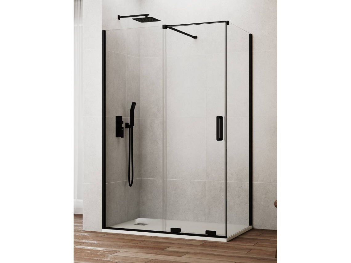 Cabine De Duche Cirene (kenna) 1+1 Com Painel Lateral Fixo 110x70 Cm Preto Barra Perpendicular