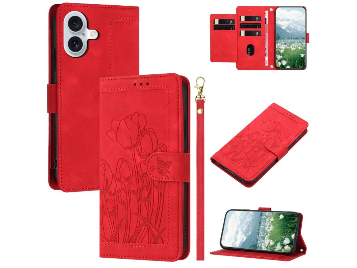 Capa Para Iphone 17 Em Couro Com Tulipas E Cordão.