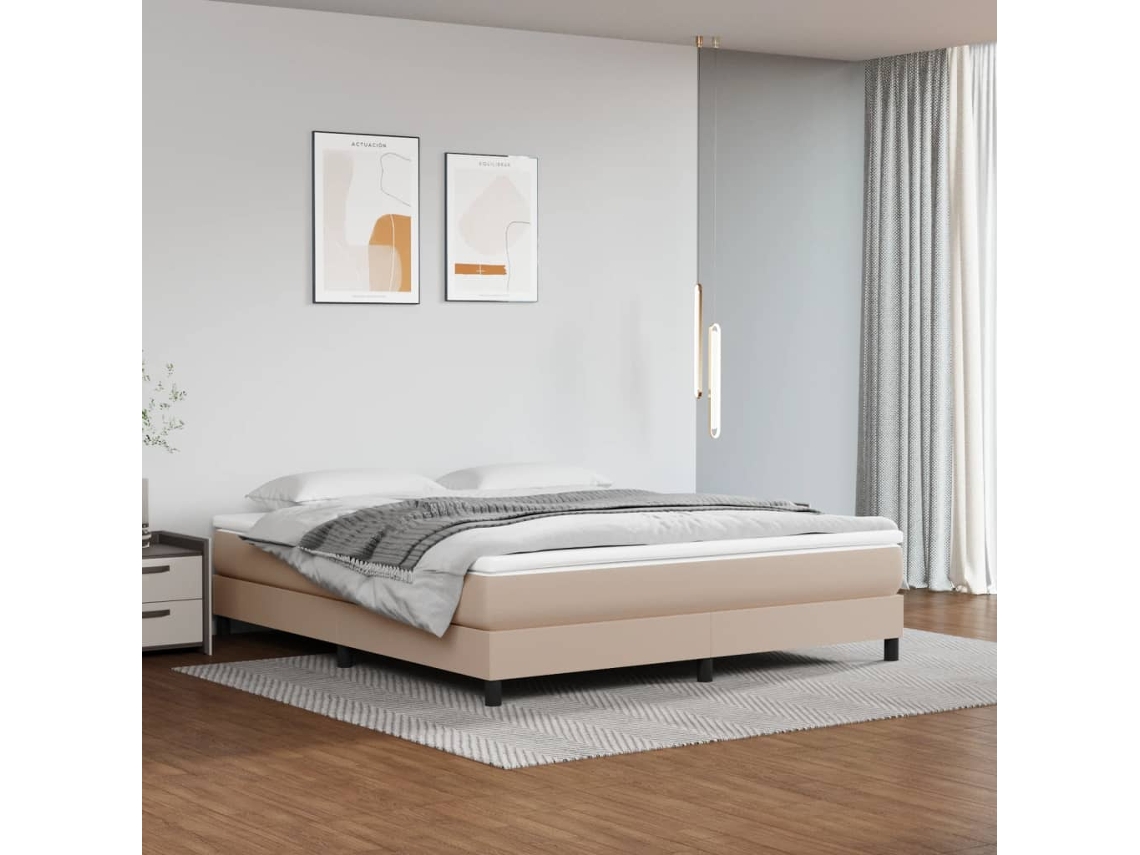 Vidaxl Cama Com Molas/colchão 180x200 Cm Couro Artificial Cappuccino