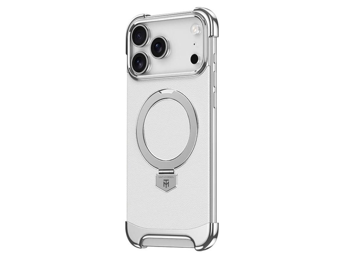 Capa De Couro Para Iphone 17 Pro Com Suporte De Anel Magsafe Sem Bordas.