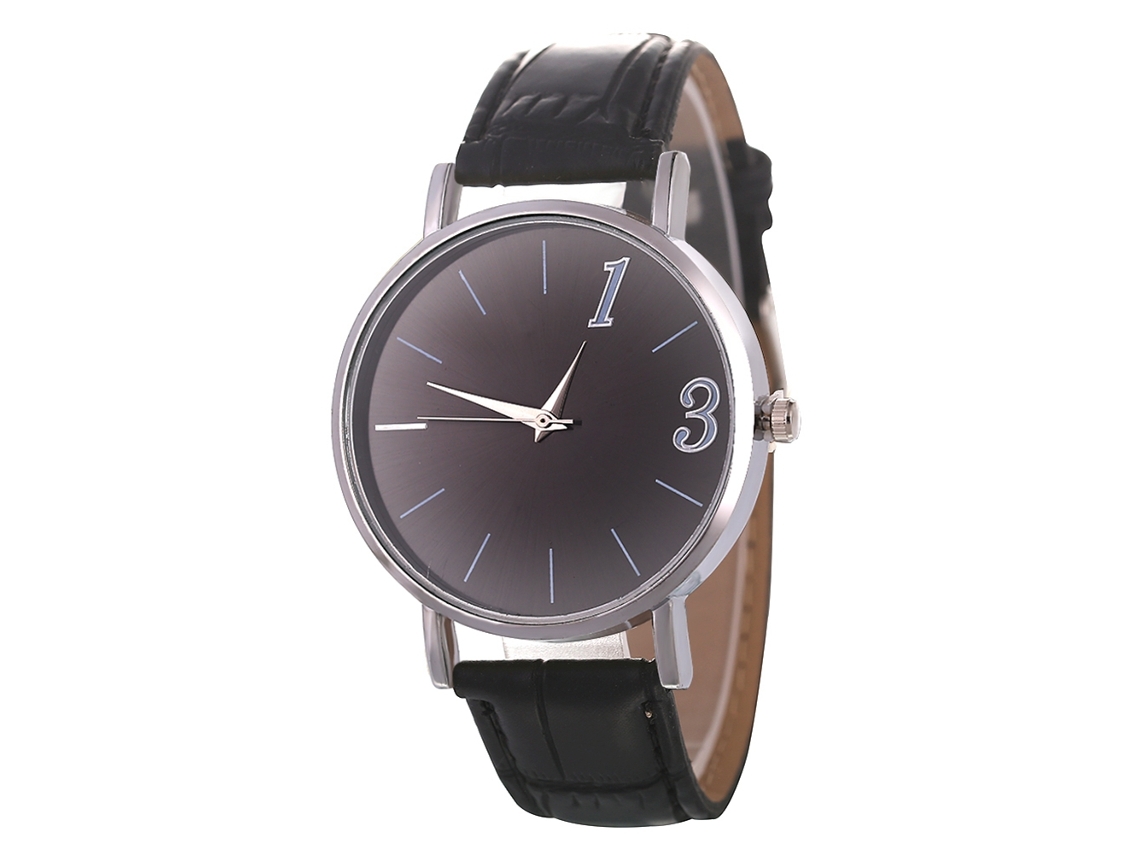 Relógio de quartzo moderno com pulseira de couro PU, mostrador redondo, para casais (preto)