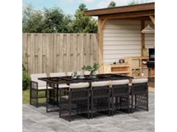 Vidaxl 9 Pcs Conjunto De Jantar P/ Jardim C/ Almofadões Vime Pe Preto