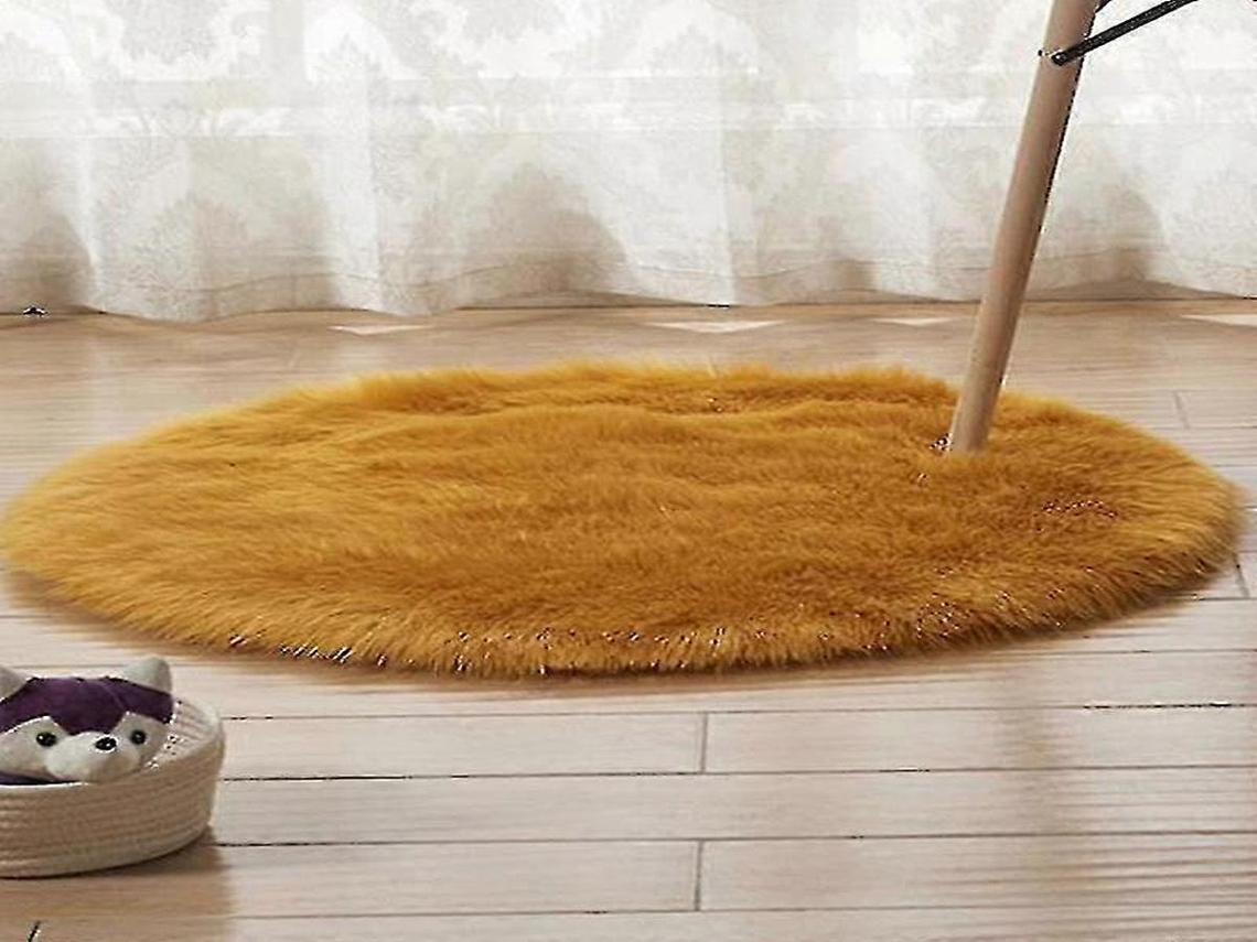 Lurelia Tapete Redondo Infantil Lavável Macio Fofo Fibra Acrílica Lã Artificial Amarelo Camelo Sala Quarto R050