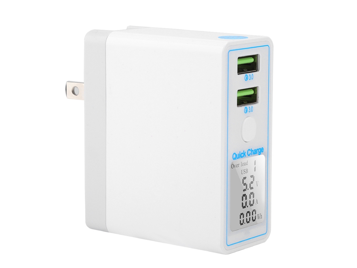 Aetheria carregador Usb Duplo Branco Qc3.0 com Tela Lcd e Plugue Dobrável para Celular