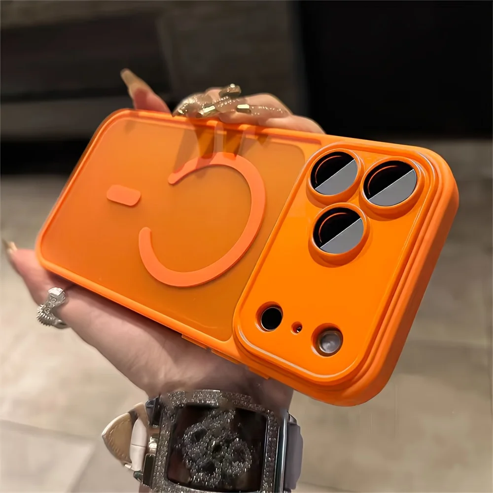 Capa Magnética Fosca Semitransparente À Prova De Choque Para Iphone 12 Mini (laranja) Com Proteção Magsafe Na Parte Traseira.